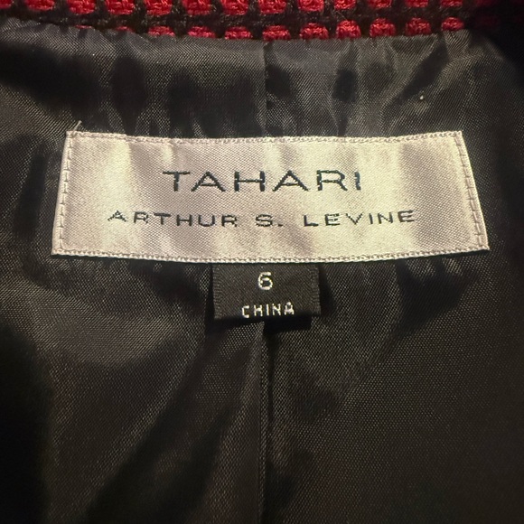 Tahari ASL Blazer Women's Size 6 Red & Black Checkered with Satin Bow - Picture 5 of 9